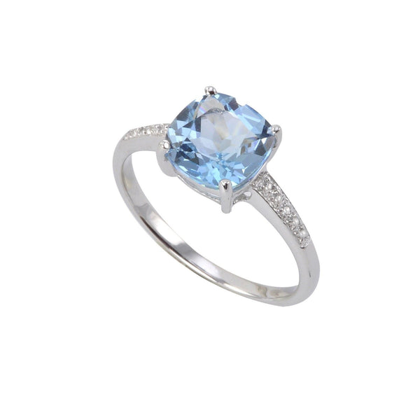Sterling Silver .01ct Genuine Diamond Ring with Square 8mm Blue Topaz - Jewelryland.com