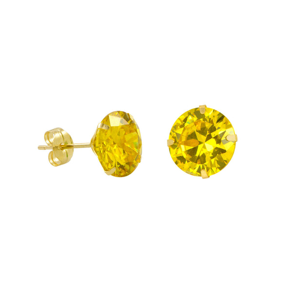 10k Yellow Gold Citrine CZ Stud Earrings Cubic Zirconia Round Prong Set - Jewelryland.com