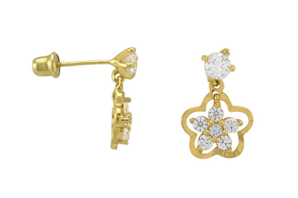 Sterling Silver Flower Dangle Earrings White Cubic Zirconia Gold Plated 14mm - Jewelryland.com