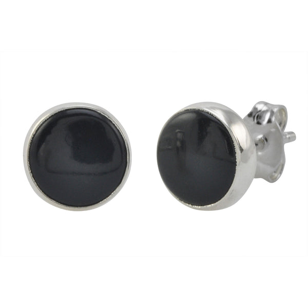 Sterling Silver Black Onyx Gemstone Earrings 9mm Round Studs - Jewelryland.com