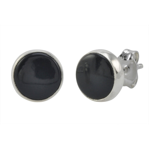 Sterling Silver Black Onyx Gemstone Earrings 9mm Round Studs - Jewelryland.com