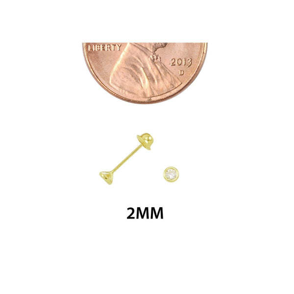 10k Yellow Gold Round White CZ Stud Earrings Screwbacks Bezel Setting 2mm-7mm - Jewelryland.com