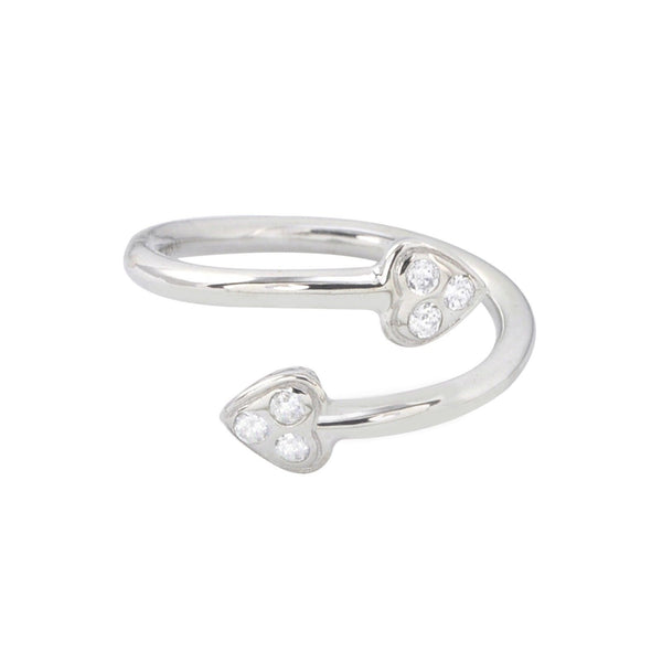 .925 Sterling Silver Toe Ring Double Heart Clear CZ Design - Adjustable - Jewelryland.com