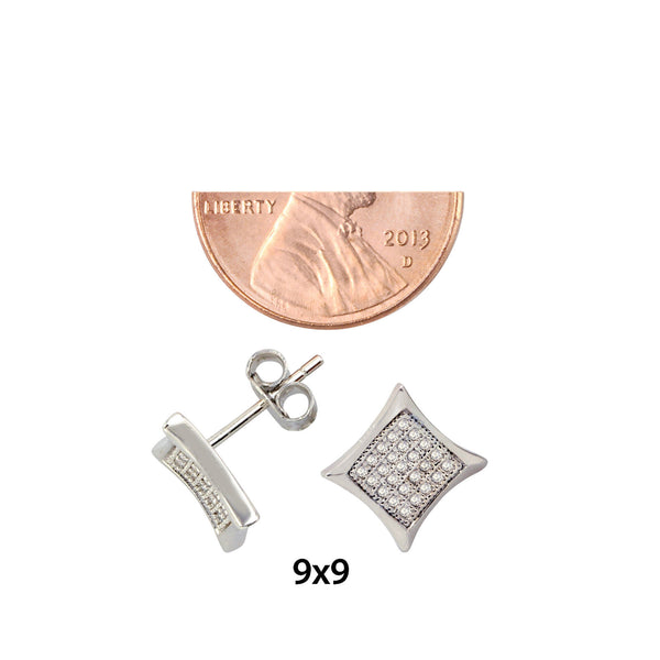 Micropave Earrings Sterling Silver Cubic Zirconia CZ 9mm Kite Shaped - Jewelryland.com