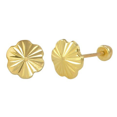 10k Yellow Gold Flower Screwback Earrings Laser Cut Design 6mm - Jewelryland.com