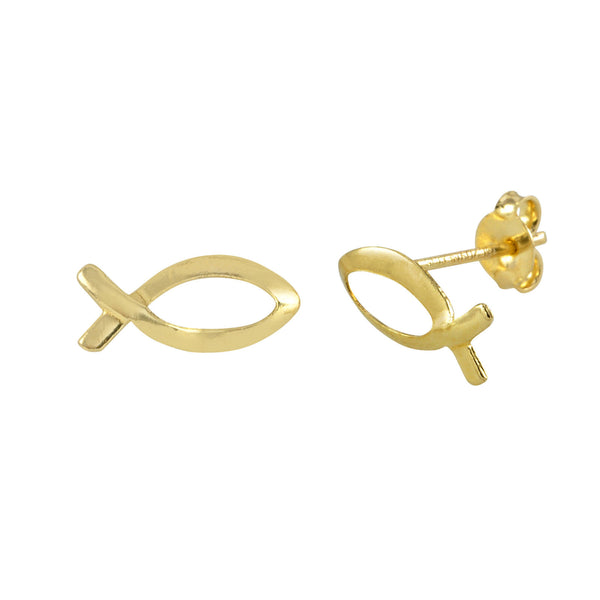 10k Yellow Gold Christian Fish Symbol Stud Earrings with Pushbacks 5mm x 10mm - Jewelryland.com