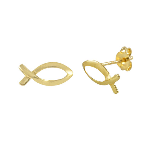 10k Yellow Gold Christian Fish Symbol Stud Earrings with Pushbacks 5mm x 10mm - Jewelryland.com