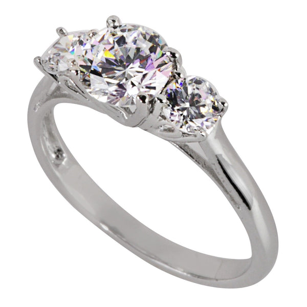 Sterling Silver 6mm Three Stone CZ Ring with Rhodium anti-tarnish - Jewelryland.com