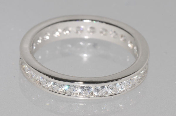 Sterling Silver Wedding Band Eternity Ring Cubic Zirconia 3mm wide Clear CZ - Jewelryland.com