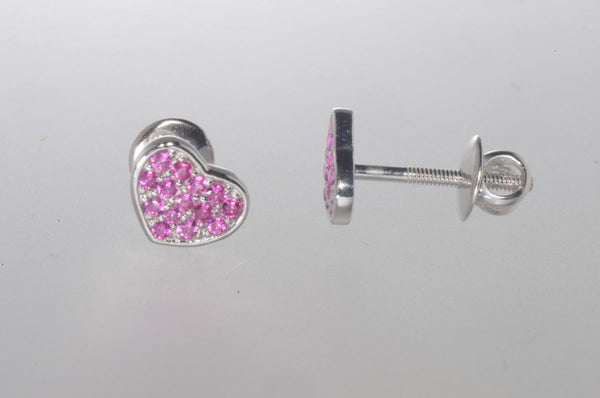 Sterling Silver Heart Stud Earrings Red 6mm Cubic Zirconia Stones Screwbacks - Jewelryland.com
