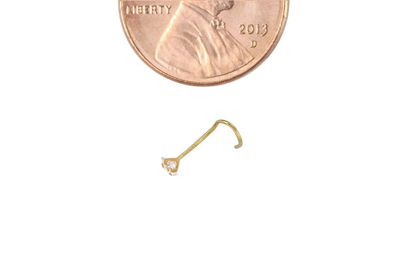 22G Nose Stud 14k Yellow Gold 2mm Square White CZ Nose Screw Prong Setting - Jewelryland.com