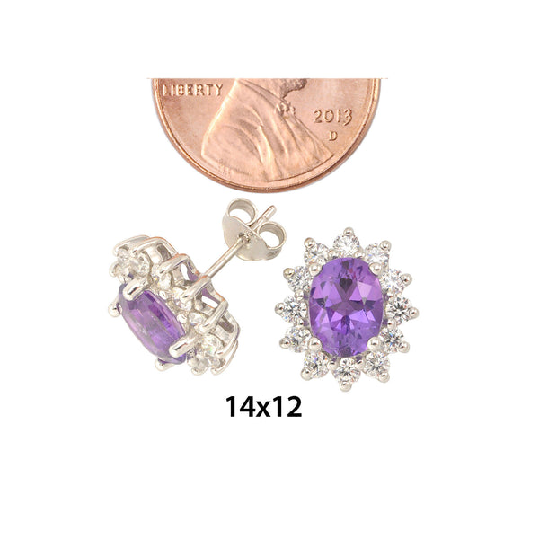 Amethyst Gemstone Flower Stud Earrings 925 Sterling Silver Micropave CZ Accent - Jewelryland.com