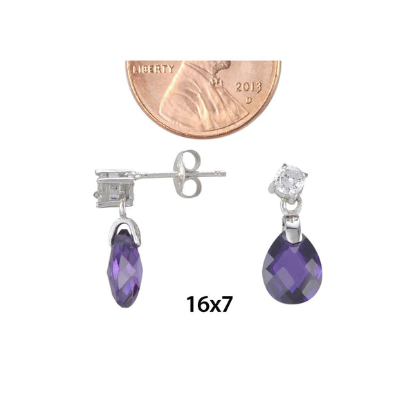 Sterling Silver Dangle Earrings Teardrop Briolette Cubic Zirconia Amethyst CZ - Jewelryland.com
