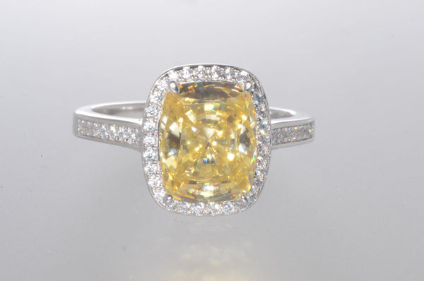 Sterling Silver Canary Yellow Cushion Cut Cubic Zirconia Ring - Jewelryland.com