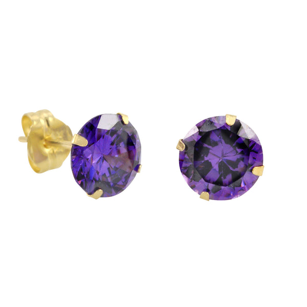 10k Yellow Gold Purple Amethyst CZ Stud Earrings Cubic Zirconia Round Prong Set - Jewelryland.com