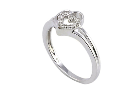 Sterling Silver .05 ct Diamond Double Heart Cocktail Ring Size 7.5