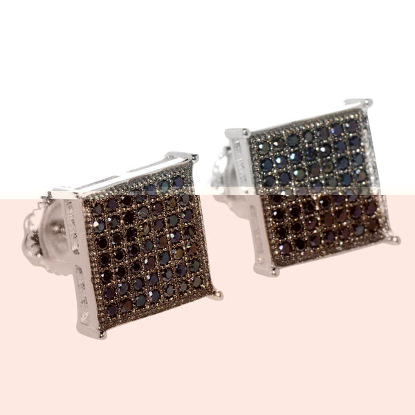 Screw Back Stud Earrings Sterling Silver Square Black Cubic Zirconia 10mm ASC - Jewelryland.com