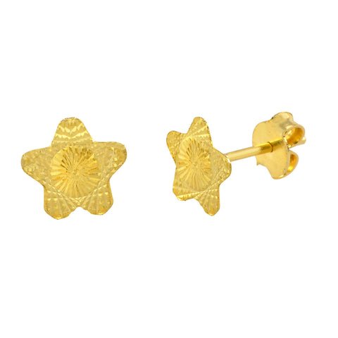 10k Yellow Gold Star Earrings Laser Cut Circle Center Design with Pushbacks 7mm - Jewelryland.com