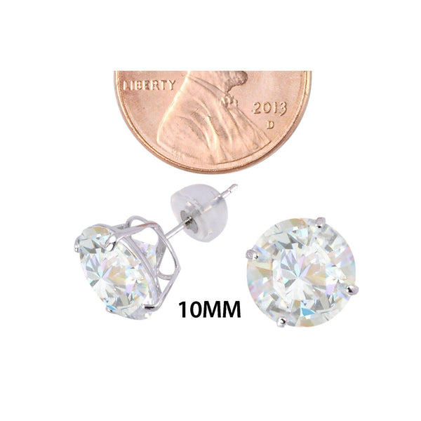 14k White Gold Clear CZ Round Basket Cubic Zirconia Stud Earrings Silicone Backs - Jewelryland.com