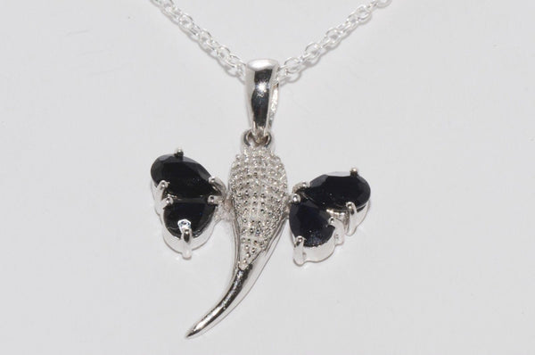 Diamond Dragonfly Necklace Dark Sapphire Stones Sterling Silver 18" Chain - Jewelryland.com