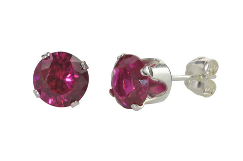 Sterling Silver Round Red Ruby CZ Cubic Zirconia Stud Earrings - Jewelryland.com