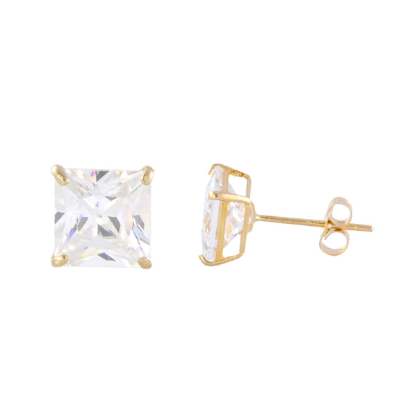 14k Yellow Gold Square CZ Cubic Zirconia Stud Earrings - Basket Setting - Jewelryland.com