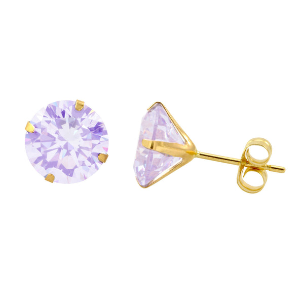 14k Yellow Gold Lavender Cubic Zirconia Stud Earrings Round Birthstone CZ - Jewelryland.com