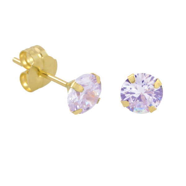 10k Yellow Gold Lavender CZ Stud Earrings Cubic Zirconia Round Prong Set - Jewelryland.com