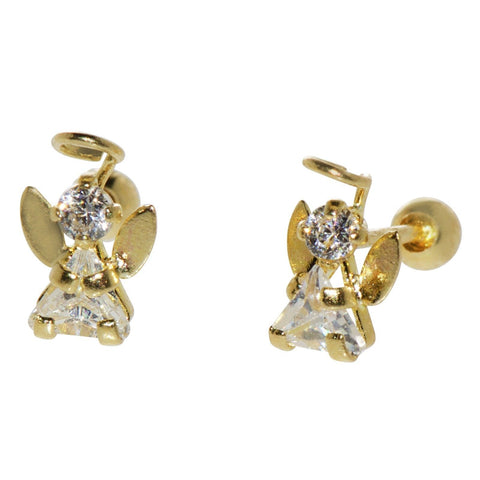 14k Yellow Gold Angel Stud Earrings Screwbacks - Clear Cubic Zirconia - Jewelryland.com