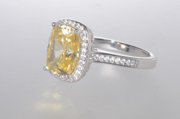 Sterling Silver Canary Yellow Cushion Cut Cubic Zirconia Ring - Jewelryland.com