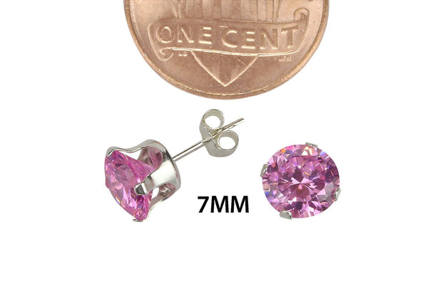 925 Sterling Silver Round Pink Cubic Zirconia CZ Stud Earrings - Jewelryland.com