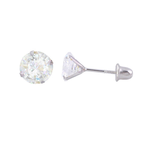 14k White Gold Stud Earrings Screw Backs CZ Cubic Zirconia Prong Set Round Clear - Jewelryland.com