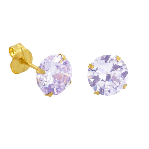 10k Yellow Gold Lavender CZ Stud Earrings Cubic Zirconia Round Prong Set - Jewelryland.com