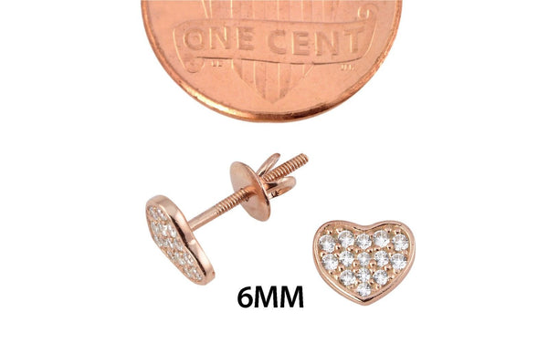 Rose Gold Cubic Zirconia Heart Stud Earrings Screwbacks Clear CZ 925 Silver 6mm - Jewelryland.com