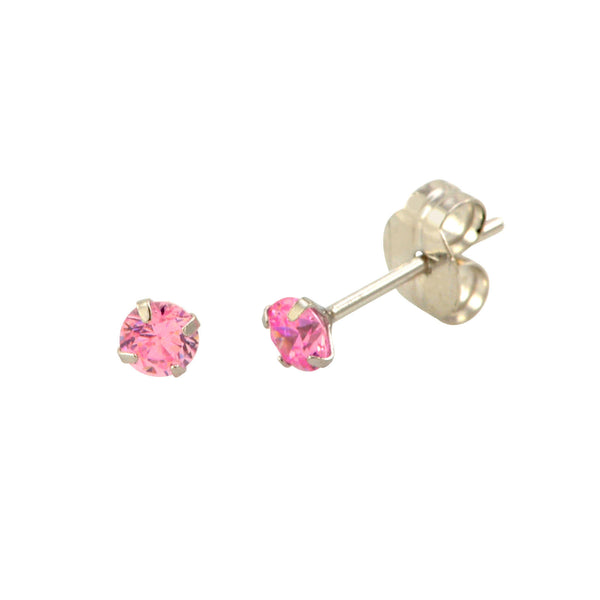 14k White Gold Pink CZ Earrings Round Cubic Zirconia October Birthstone Studs - Jewelryland.com