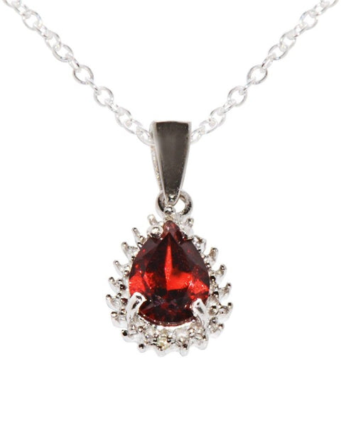 925 Sterling Silver Garnet (1ct) and Diamond (.01ct) Necklace, 18" chain - Jewelryland.com