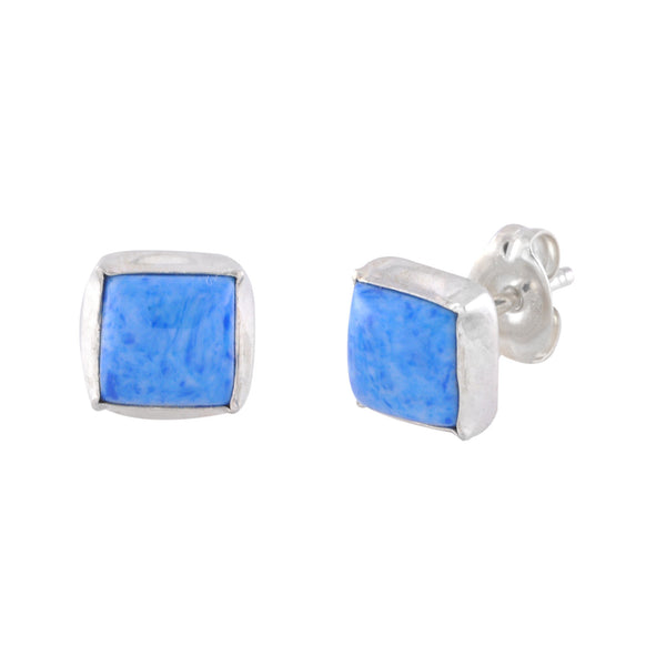 Sterling Silver Gemstone Earrings Denim Lapis 7mm Square - Jewelryland.com