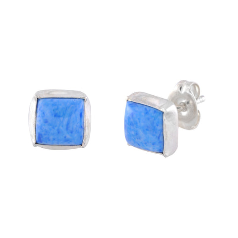Sterling Silver Gemstone Earrings Denim Lapis 7mm Square - Jewelryland.com
