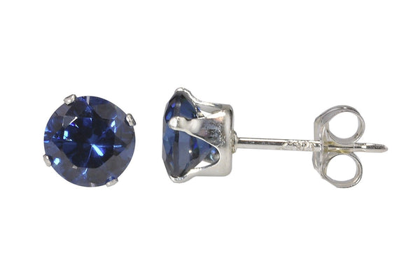 Sterling Silver Earrings Blue Sapphire September Birthstone Studs Round Prong - Jewelryland.com