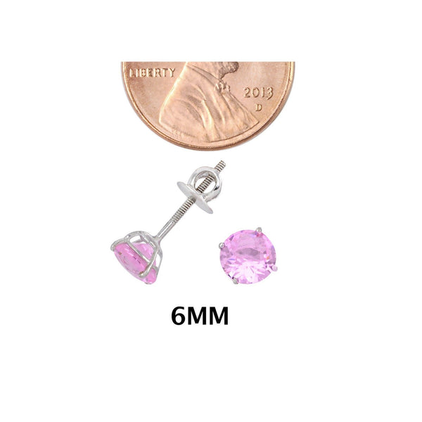 Sterling Silver Pink Cubic Zirconia Screwback Stud Earrings CZ - Jewelryland.com