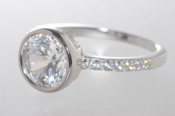 Sterling Silver 2.0ct Cubic Zirconia Ring 8mm Round Bezel Set Center Stone - Jewelryland.com