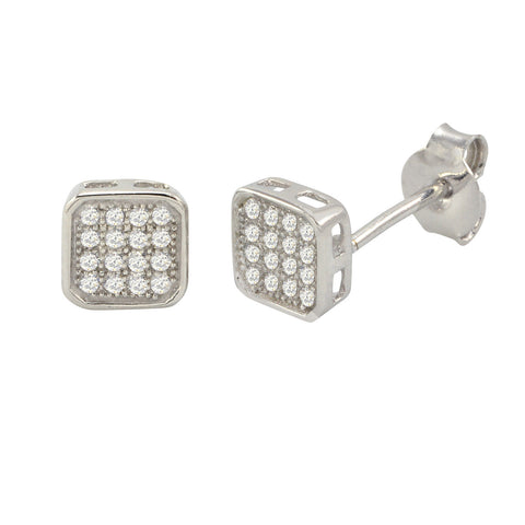 925 Sterling Silver Square Stud Earrings White Pave Cubic Zirconia CZ 6mm - Jewelryland.com