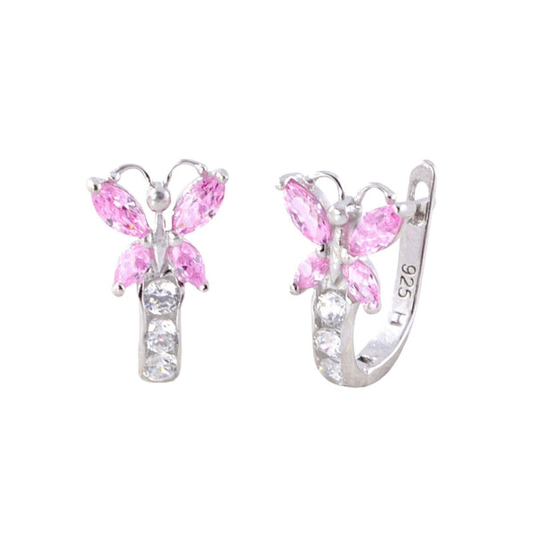 Sterling Silver Leverback Earrings Butterfly CZ Birthstone Colors - Two Color - Jewelryland.com