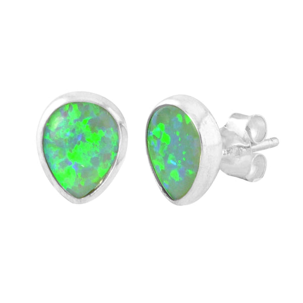 Green Opal Stud Earrings Gemstone Sterling Silver Pear Shaped 9mm x 7mm - Jewelryland.com
