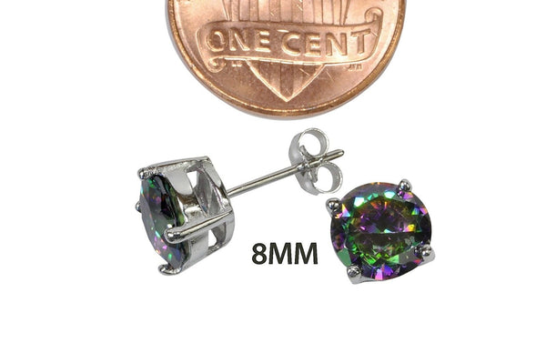 Mystic Topaz Stud Earrings 925 Sterling Silver CZ Cubic Zirconia Basket Setting - Jewelryland.com