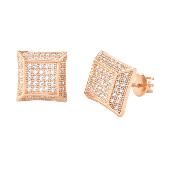 Screwback Stud Earrings Sterling Silver Rose Gold Cubic Zirconia CZ 10mm Deep 3d - Jewelryland.com