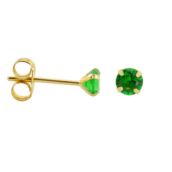 10k Yellow Gold Green Emerald CZ Stud Earrings Cubic Zirconia Round Prong Set - Jewelryland.com