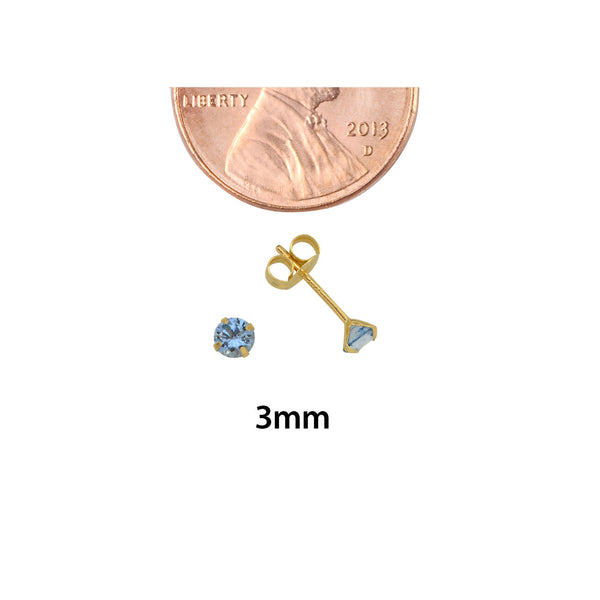 10k Yellow Gold Blue Aqua CZ Stud Earrings Cubic Zirconia Round Prong Set - Jewelryland.com