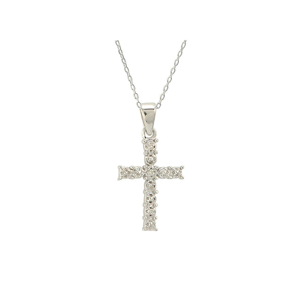 Sterling Silver Mini Cross Diamond Necklace (.01 cttw, I-J, I2-I3) - Jewelryland.com