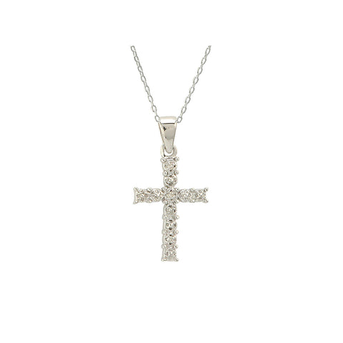 Sterling Silver Mini Cross Diamond Necklace (.01 cttw, I-J, I2-I3) - Jewelryland.com
